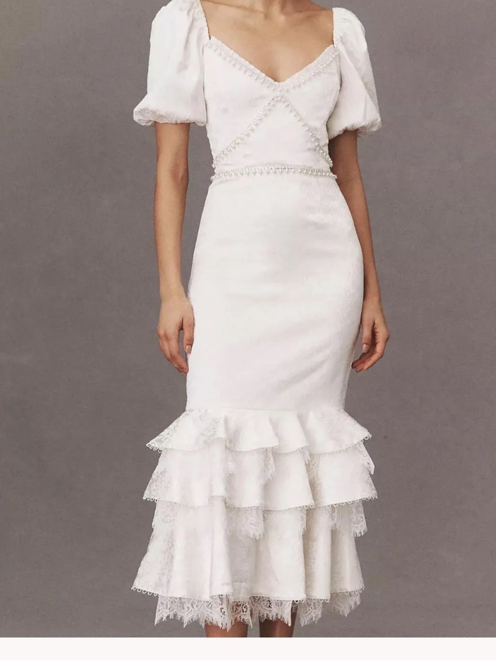 NWT V Chapman Cynthia Ruffle Midi Dress in White